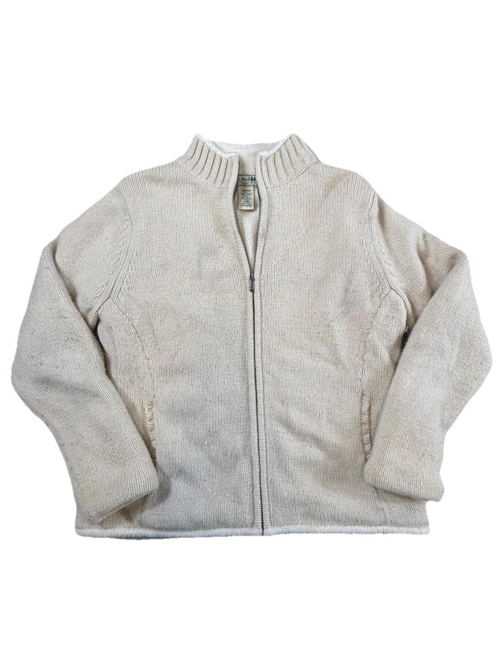 L.L. Bean Women's Ivory Lamb's Wool Blend Full Zip Mock Neck Sweater M
